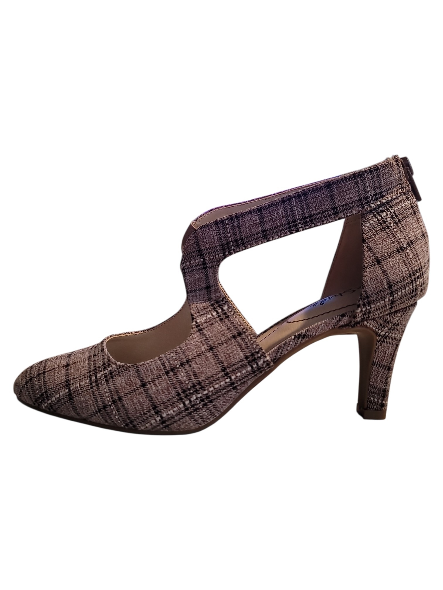 Elegant Pumps Women's 9.5 Plaid Brown Black White 3"Heel Preppy